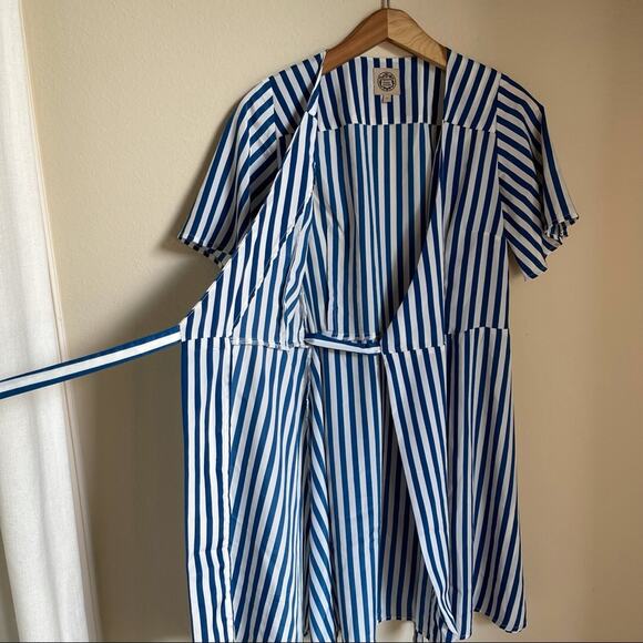 Anthropologie Family Affairs Blue and White Stripe Wrap Mini Dress S - Picture 7 of 7